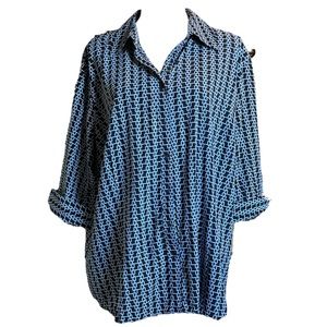 Apt.9 navy, white and royal blue patterned blouse. Size 1X